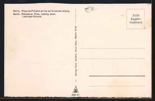 AK Berlin, Potsdamer Platz und Blick in die Leipziger Strasse, Strassenbahn
