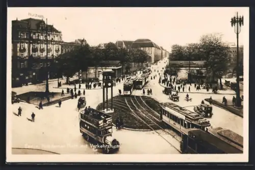 AK Berlin-Tiergarten, Potsdamer Platz mit Verkehrsturm, Strassenbahnen