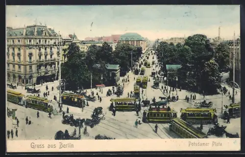 AK Berlin, Potsdamer Platz, Strassenbahn