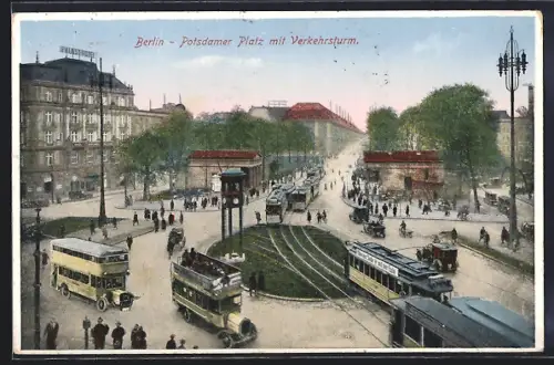 AK Berlin, Strassenbahnen am Potsdamer Platz