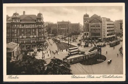 AK Berlin-Tiergarten, Potsdamer Platz mit Verkehrsturm