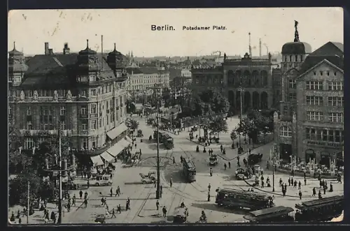 AK Berlin, Strassenbahnen auf dem Potsdamer Platz