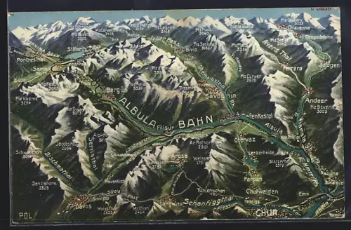 AK Albula-Bahn, Panorama der Strecke der Albula-Bahn