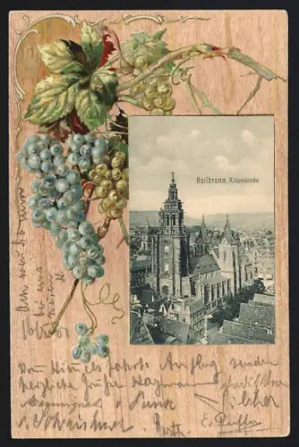 Passepartout-Lithographie Heilbronn, Kilianskirche, Weintrauben