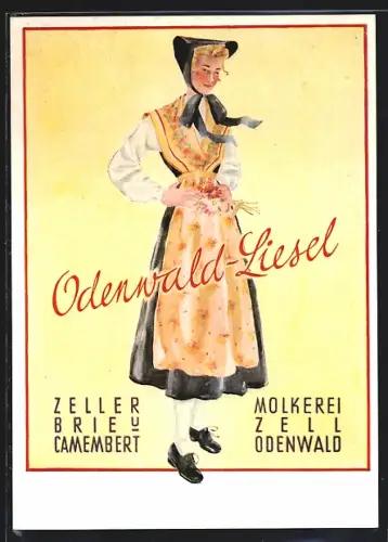 Künstler-AK Zell /Odenwald, Molkerei Zell, Odenwald-Liesel, Reklame für Zeller Brie und Camembert