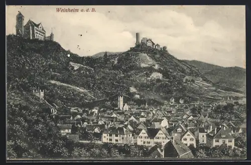 AK Weinheim a. d. B., Ortsansicht mit Bergen