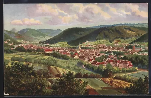 Künstler-AK Lahr i. B., Panorama mit Hügeln und Feldern