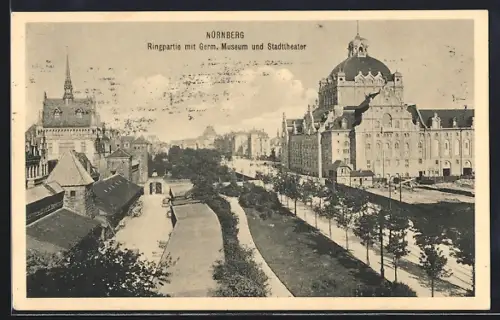 AK Nürnberg, Ringpartie mit Germ. Museum und Stadttheater