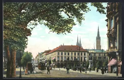 AK Wiesbaden, Obere Wilhelmstrasse, Kaiser-Friedrich-Platz, Denkmal