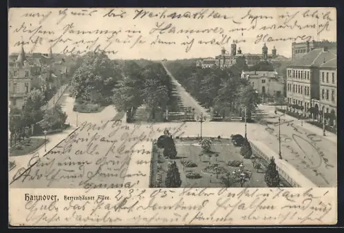 AK Hannover, Herrenhäuser Allee aus der Vogelschau