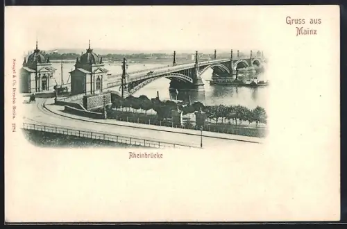 AK Mainz, Blick zur Rheinbrücke
