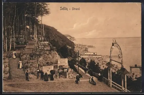 AK Sellin, Strandpromenade mit Besuchern