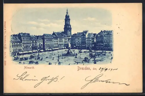 AK Dresden, Altmarkt mit Brunnen