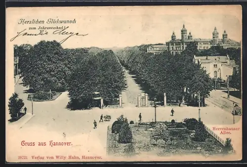 AK Hannover, Herrenhäuser Allee aus der Vogelschau