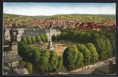 AK Stuttgart, Neues Schloss mit Blick auf den Ort