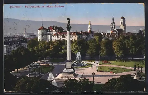 AK Stuttgart, Schlossplatz mit altem Schloss