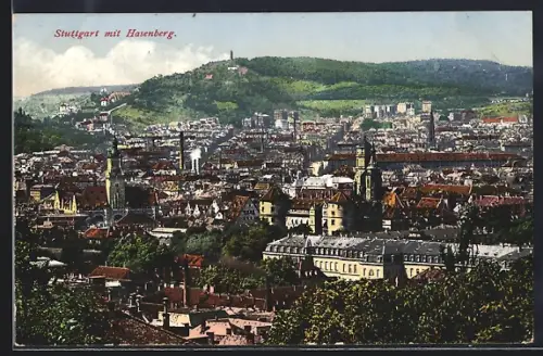 AK Stuttgart, Stadtansicht mit Hasenberg