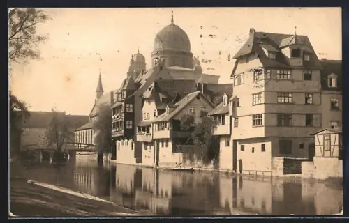AK Nürnberg, Blick auf die Insel Schütt am Wasser, Synagoge