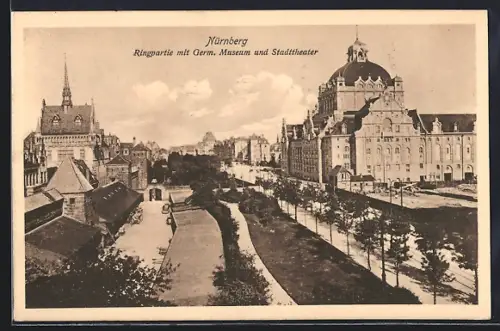 AK Nürnberg, Ringpartie, Germ. Museum, Stadttheater