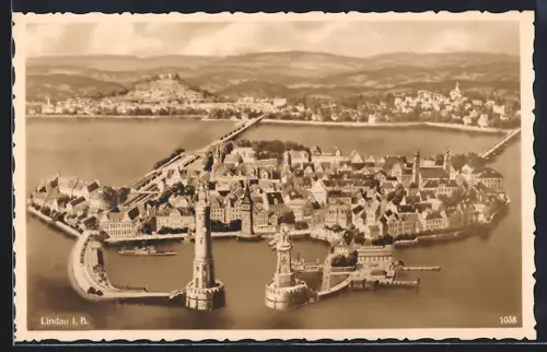 AK Lindau i. B., Hafenansicht mit Leuchtturm
