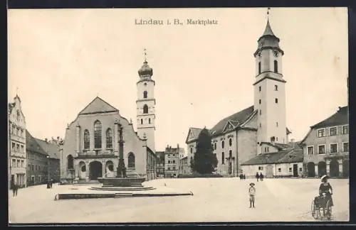 AK Lindau i. B., Marktplatz mit Brunnen