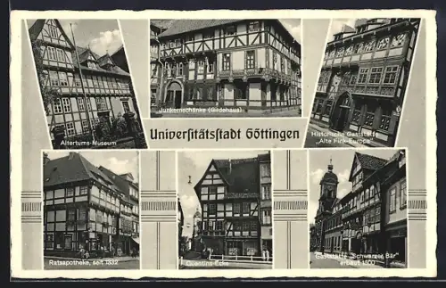 AK Göttingen, Gasthaus Junkerschänke, Gaststätte Alte Fink-Europa, Gasthaus Schwarzer Bär, Altertums-Museum