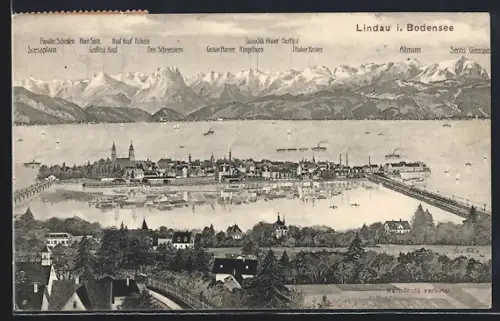 AK Lindau i. Bodensee, Ortsansicht gegen die Berge