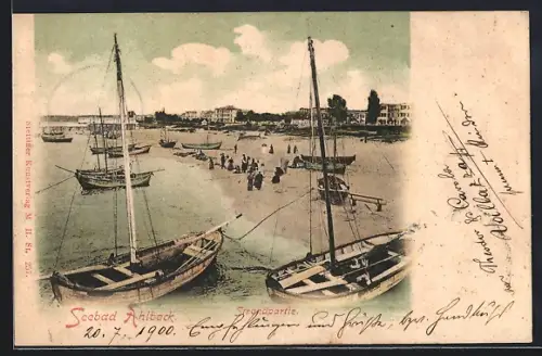 AK Ahlbeck / Ostseebad, Strandpartie mit Segelbooten