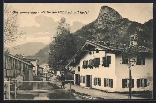 AK Oberammergau, Partie am Mühlbach mit Kofel