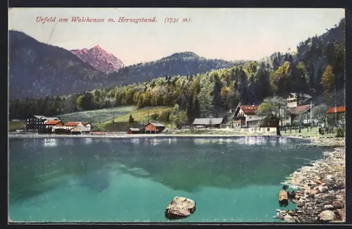 AK Urfeld am Walchensee, Ortsansicht mit Herzogstand