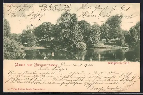 AK Braunschweig, Inselpromenade am Wasser