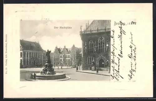AK Bremen, Marktplatz mit Statue