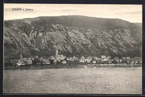 AK Camp a. Rhein, Ortsansicht mit Bergpanorama