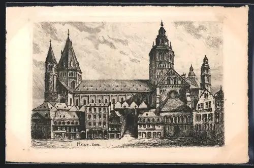 Künstler-AK Mainz, Blick zum Dom