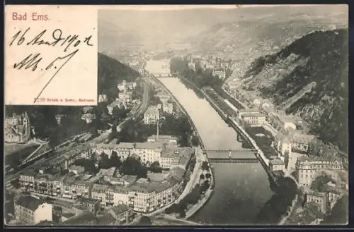 AK Bad Ems, Flusspartie aus der Vogelschau