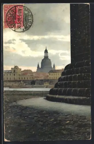 AK Photochromie NR 1498: Alt-Dresden, Unter der Augustusbrücke, Frauenkirche