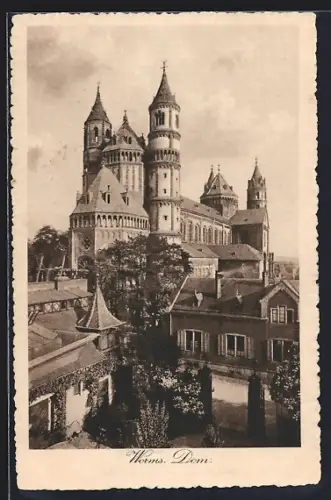 AK Worms, Dom mit Strassenpartie