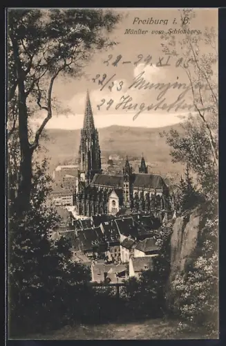 AK Freiburg i. B., Münster vom Schlossberg aus