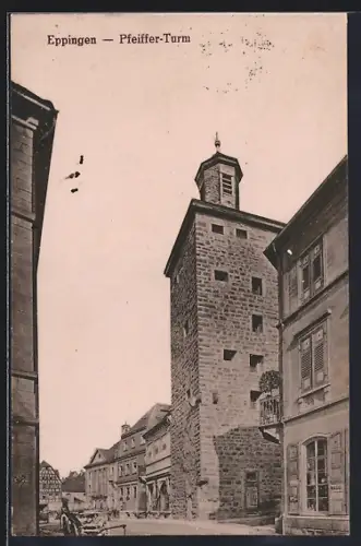 AK Eppingen, Pfeifferturm und Strassenpartie