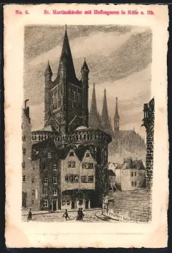 AK Köln, Martinskirche mit Hafengasse