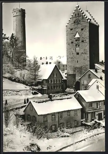 AK Ravensburg, Blick auf Mehlsack und Obertor im Winter
