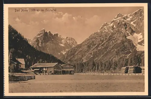 AK Bad Moos im Sextental, Gasthaus Moos mit Bergpanorama