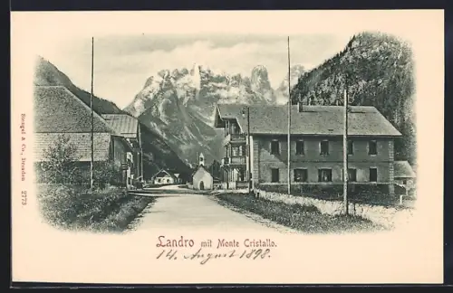 AK Landro, Strassenpartie mit Monte Cristallo im Hintergrund