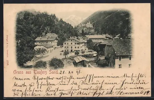 AK Taufers Sand, Gasthaus zur Post gegen die Berge