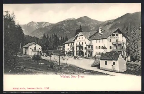 AK Neu-Prags, Oberhammers Gasthof mit Bergpanorama