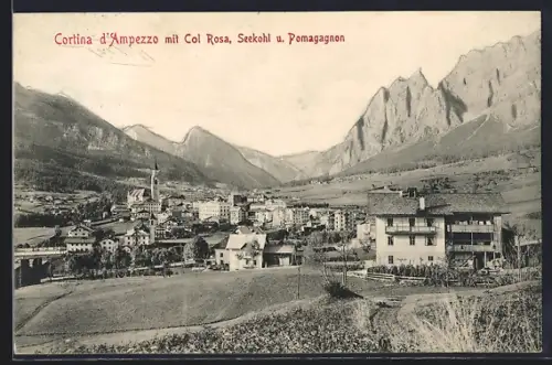 AK Cortina d`Ampezzo, Ortsansicht mit Col Rosa, Seekohl und Pomagagnon