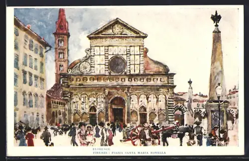 Künstler-AK Firenze, Piazza Santa Maria Novella