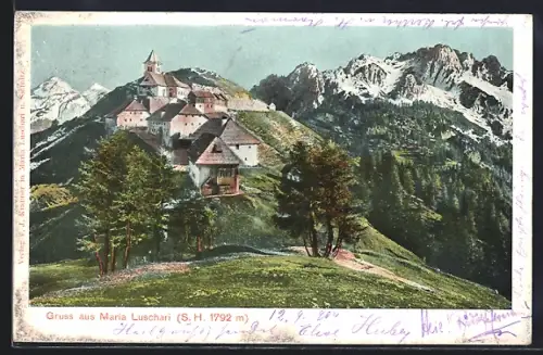 AK Tarvis, Maria Luschari, Ortsansicht mit Kirche
