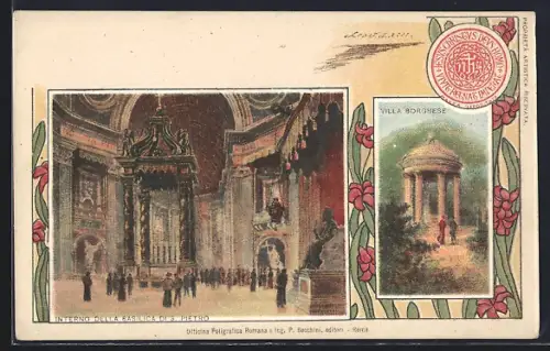 Lithographie Roma, Interno della Basilica di S. Pietro, Villa Borghese