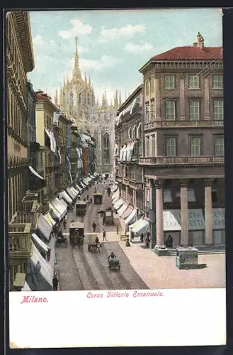AK Milano, Strassenbahn auf dem Corso Vittorio Emanuele